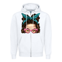 White Messy Bun Mom With Leopard Bandana Zipper Hoodie - BundleAndBundleShop