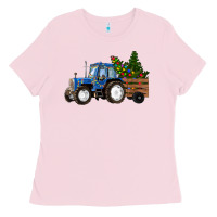 Bubblegum Pink Christmas farm tractor Ladies Tee - RanaPortraitStore