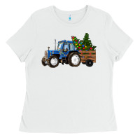 White Christmas farm tractor Ladies Tee - RanaPortraitStore