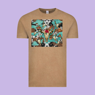 Bull Skull Flowers Cowhides And Leopard Vintage Tee Designed By Artiststas