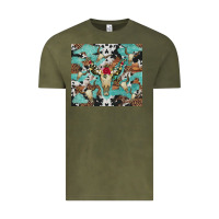 Vintage Olive bull skull flowers cowhides and leopard Vintage Tee - Artiststas