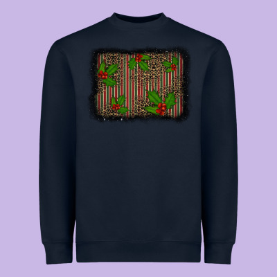 Christmas Plaid Leopard Mistletoe Background Heavyweight Sweatshirt Designed By Barkaloodesign