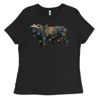 Black christmas black angus bull with christmas lights Ladies Tee - RanaPortraitStore