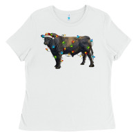 White christmas black angus bull with christmas lights Ladies Tee - RanaPortraitStore
