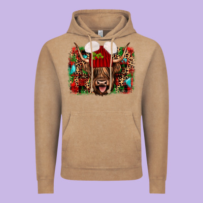 Highland Cow Christmas Vintage Hoodie Designed By Jahusdesignshop