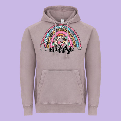 Western Nurse Rainbow Vintage Hoodie Designed By Ranaportraitstore