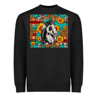 Black Aztec Sunflowers Horse Heavyweight Sweatshirt - LillyAllenDesigns