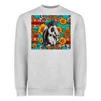 Heather Grey Aztec Sunflowers Horse Heavyweight Sweatshirt - LillyAllenDesigns