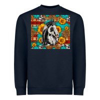 Navy Aztec Sunflowers Horse Heavyweight Sweatshirt - LillyAllenDesigns