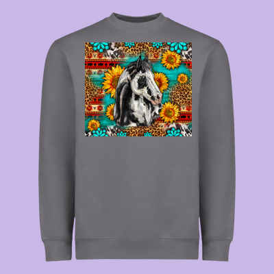 Aztec Sunflowers Horse Heavyweight Sweatshirt Designed By Lillyallendesigns