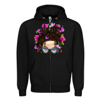 Black Messy Bun Mom With Butterfly Zipper Hoodie - BundleAndBundleShop