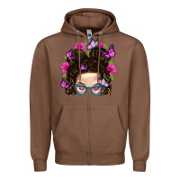 Chestnut Messy Bun Mom With Butterfly Zipper Hoodie - BundleAndBundleShop