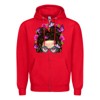 Red Messy Bun Mom With Butterfly Zipper Hoodie - BundleAndBundleShop
