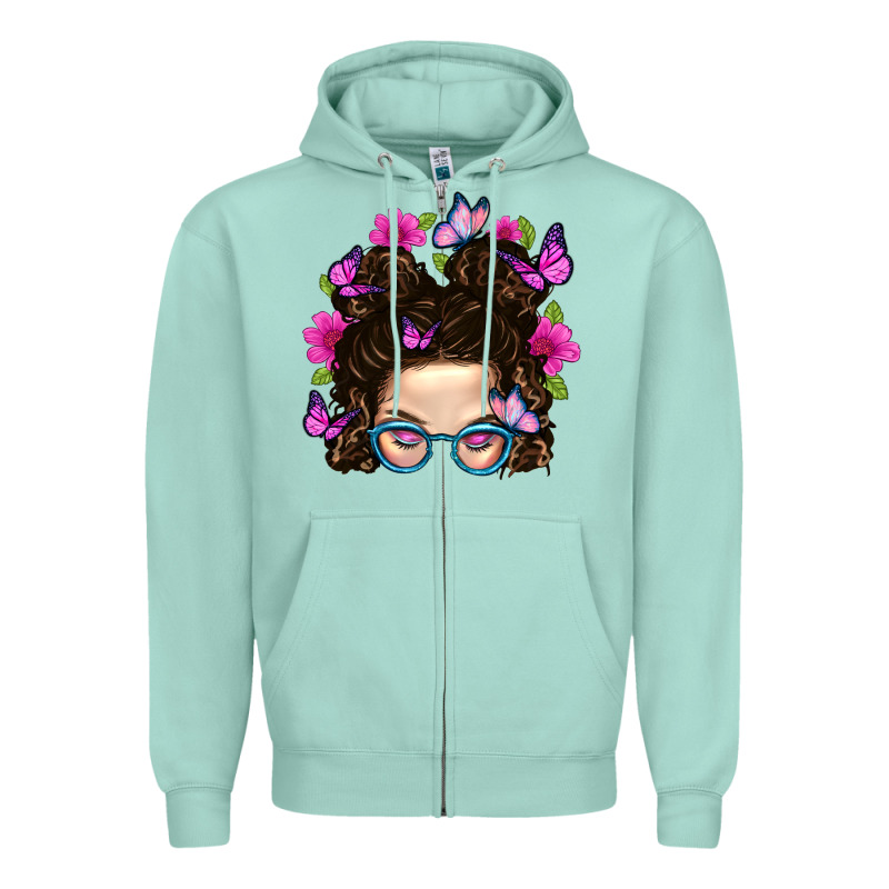 Messy Bun Mom With Butterfly Zipper Hoodie by BundleAndBundleShop | Teevron