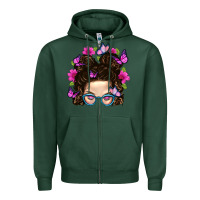 Sports Green Messy Bun Mom With Butterfly Zipper Hoodie - BundleAndBundleShop