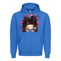 True Royal Messy Bun Mom With Butterfly Zipper Hoodie - BundleAndBundleShop