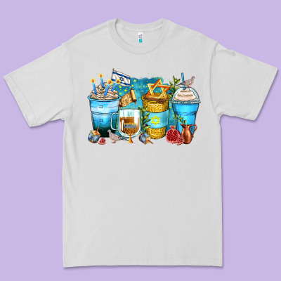 Hanukkah Coffee Cups Premium Tee Designed By Zillion Design Studio