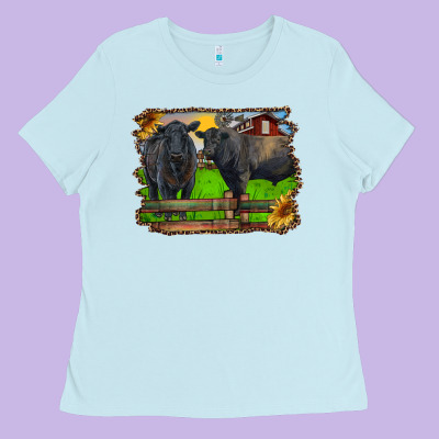 Black Angus Cattle And Bull In Barnyard Ladies Tee Designed By Ranaportraitstore