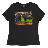 Black black angus cattle and bull in barnyard Ladies Tee - RanaPortraitStore