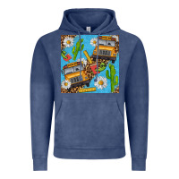 Vintage Denim school bus seamless pattern Vintage Hoodie - BundleAndBundleShop