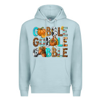 Blue Mist Gobble Gobble Gobble with Turkey Premium Hoodie - texasbilliewilder