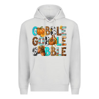 Dove Grey Gobble Gobble Gobble with Turkey Premium Hoodie - texasbilliewilder