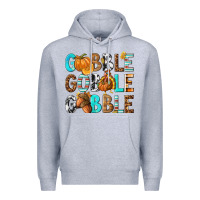 Heather Grey Gobble Gobble Gobble with Turkey Premium Hoodie - texasbilliewilder