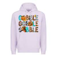 Lilac Gobble Gobble Gobble with Turkey Premium Hoodie - texasbilliewilder