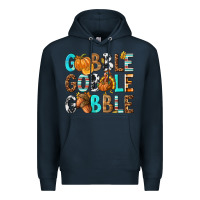 Navy Gobble Gobble Gobble with Turkey Premium Hoodie - texasbilliewilder