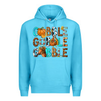 Ocean Blue Gobble Gobble Gobble with Turkey Premium Hoodie - texasbilliewilder
