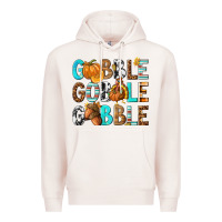Pale Pink Gobble Gobble Gobble with Turkey Premium Hoodie - texasbilliewilder