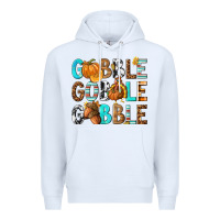 White Gobble Gobble Gobble with Turkey Premium Hoodie - texasbilliewilder