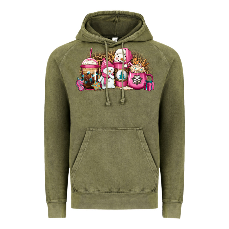 Pink Christmas Winter Snowman Coffee Vintage Hoodie by Jasminsmagicworld | Teevron