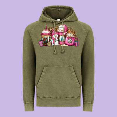 Pink Christmas Winter Snowman Coffee Vintage Hoodie Designed By Jasminsmagicworld