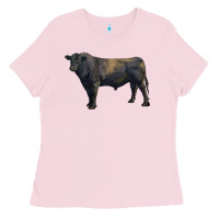 Bubblegum Pink black angus bull Ladies Tee - RanaPortraitStore