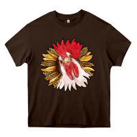 Chocolate Brown sunflower with rooster Heavy Core Tee - RanaPortraitStore