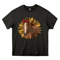 Asphalt sunflower with horse Heavy Core Tee - RanaPortraitStore