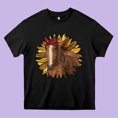 Sunflower With Horse Heavy Core Tee Designed By Ranaportraitstore