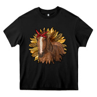 Black sunflower with horse Heavy Core Tee - RanaPortraitStore