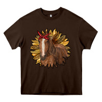 Chocolate Brown sunflower with horse Heavy Core Tee - RanaPortraitStore