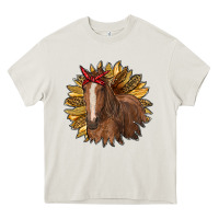 Cream sunflower with horse Heavy Core Tee - RanaPortraitStore