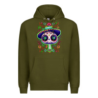 Army Green Mexican Day of dead sugar skull Premium Hoodie - NancyCooperArtShop