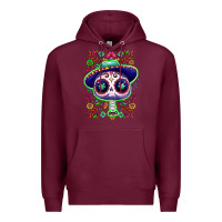 Burgundy Mexican Day of dead sugar skull Premium Hoodie - NancyCooperArtShop