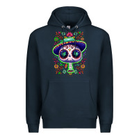 Navy Mexican Day of dead sugar skull Premium Hoodie - NancyCooperArtShop