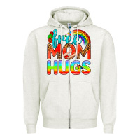 Oatmeal Heather Pride LGBTQ Free Mom Hugs Zipper Hoodie - BundleAndBundleShop