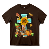 Chocolate Brown western thankful cross pumpkin Heavy Core Tee - BarkalooDesign