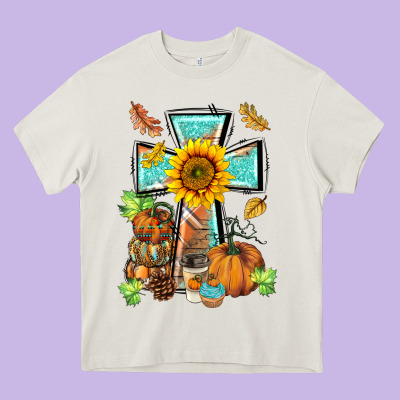 Western Thankful Cross Pumpkin Heavy Core Tee Designed By Barkaloodesign