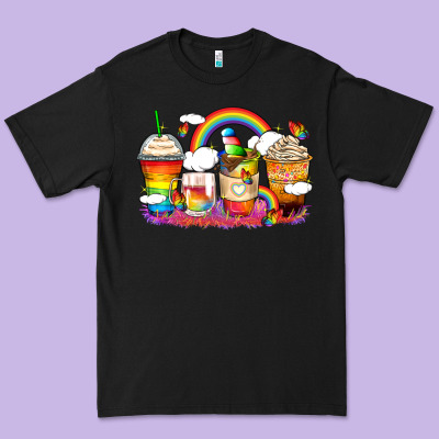 Rainbow Coffee Cups Premium Tee Designed By Zillion Design Studio