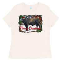 Bone merry christmas black angus bull and farm Ladies Tee - RanaPortraitStore