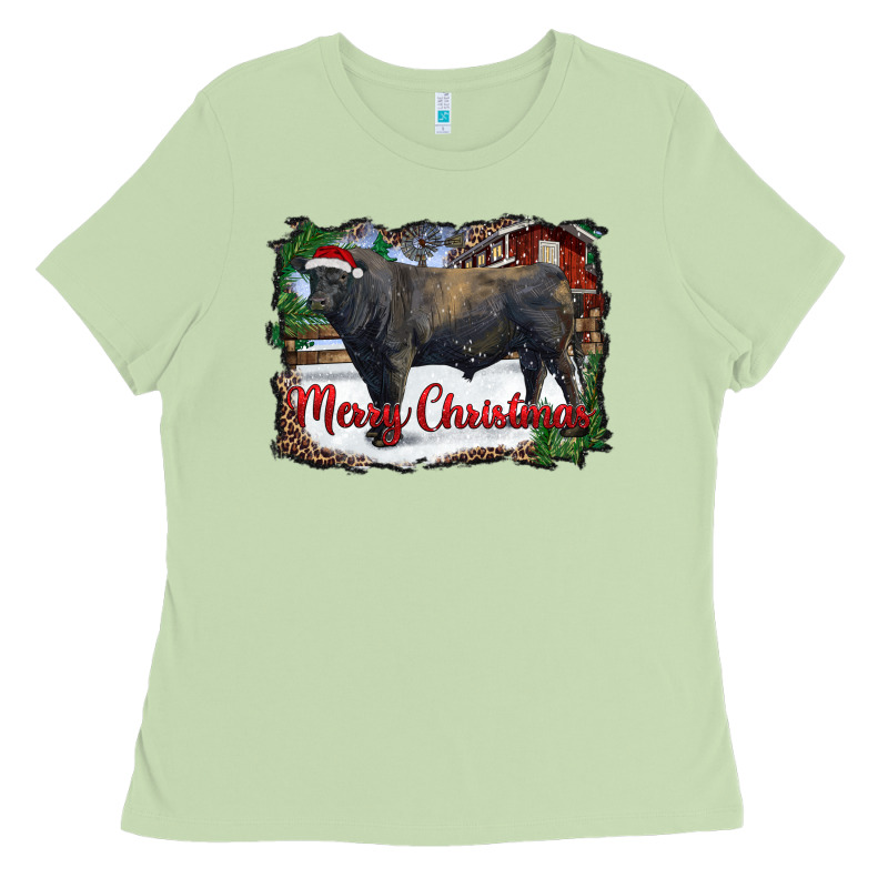 Merry Christmas Black Angus Bull And Farm Ladies Tee by RanaPortraitStore | Teevron